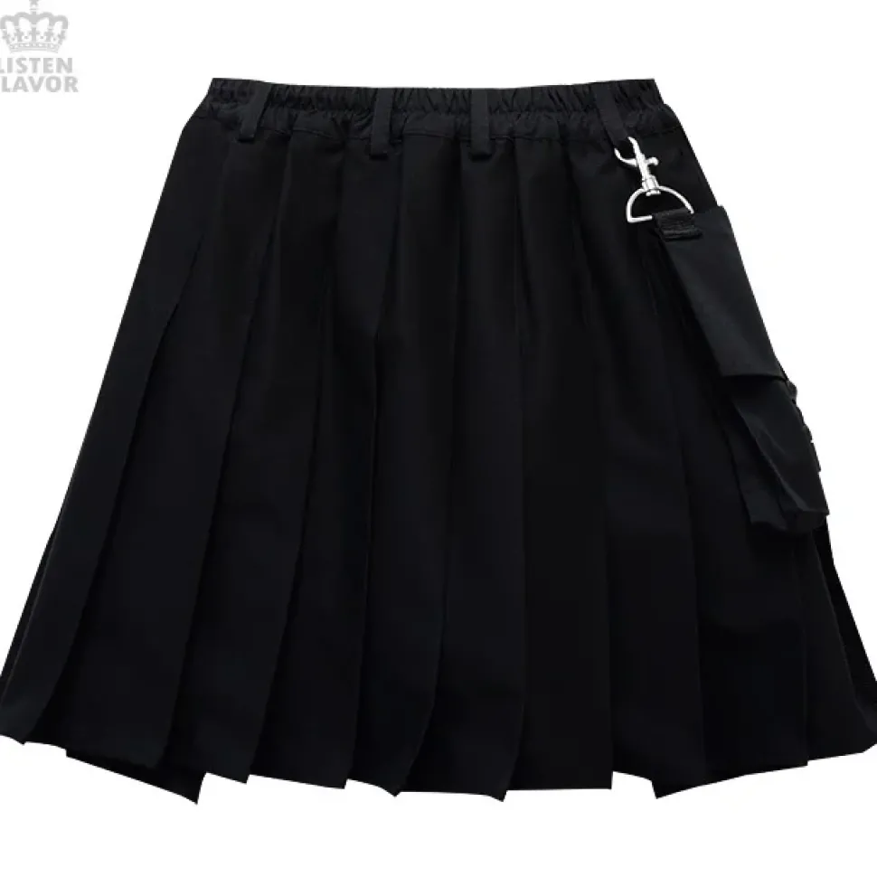 LISTEN FLAVOR Layered Pleated Flap Skirt w/ Shorts and Detachable Pocket