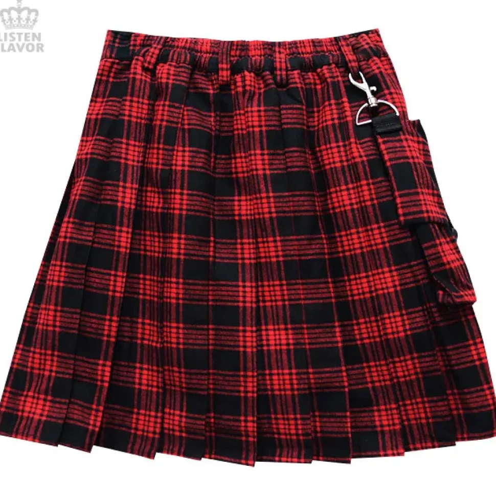 LISTEN FLAVOR Layered Pleated Flap Skirt w/ Shorts and Detachable Pocket