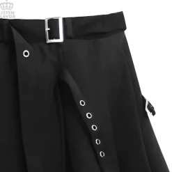 LISTEN FLAVOR Layered Style Asymmetrical Pleated Long Skirt w/ Belt