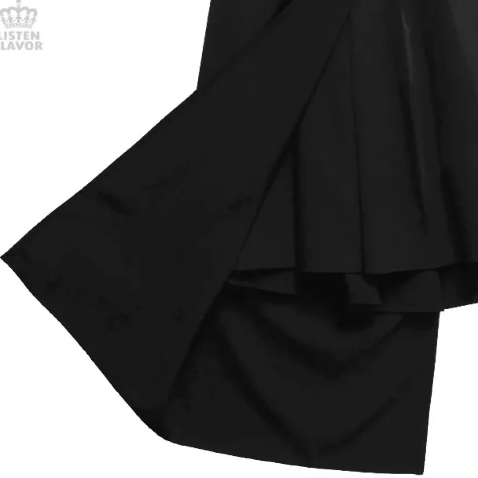 LISTEN FLAVOR Layered Style Asymmetrical Pleated Long Skirt w/ Belt