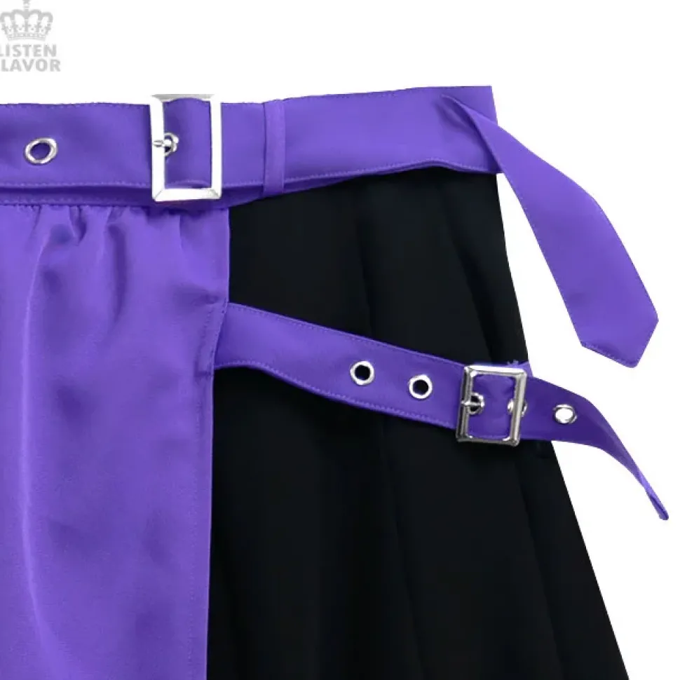 LISTEN FLAVOR Layered Style Asymmetrical Pleated Long Skirt w/ Belt