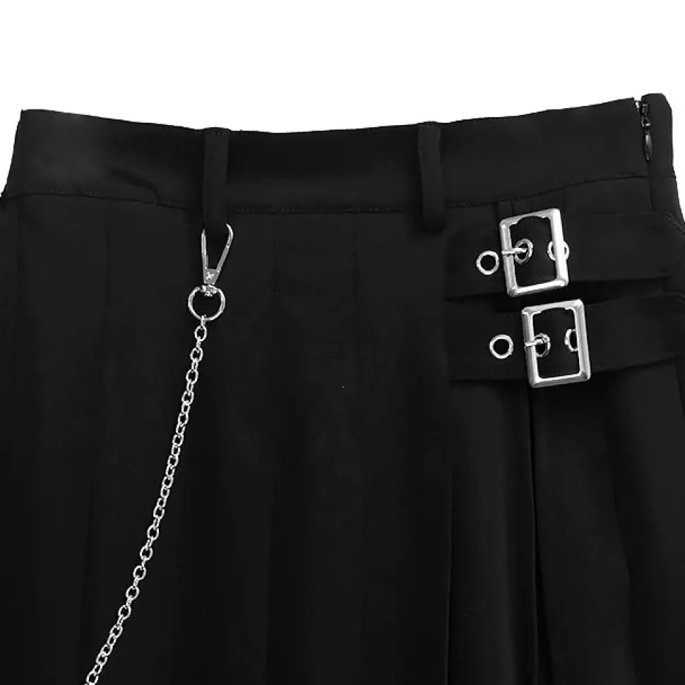 LISTEN FLAVOR Layered-Style Pleated Skirt w/ Chain