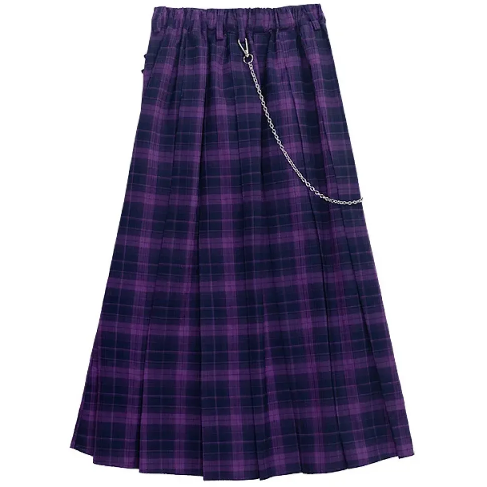 LISTEN FLAVOR Layered-Style Pleated Skirt w/ Chain
