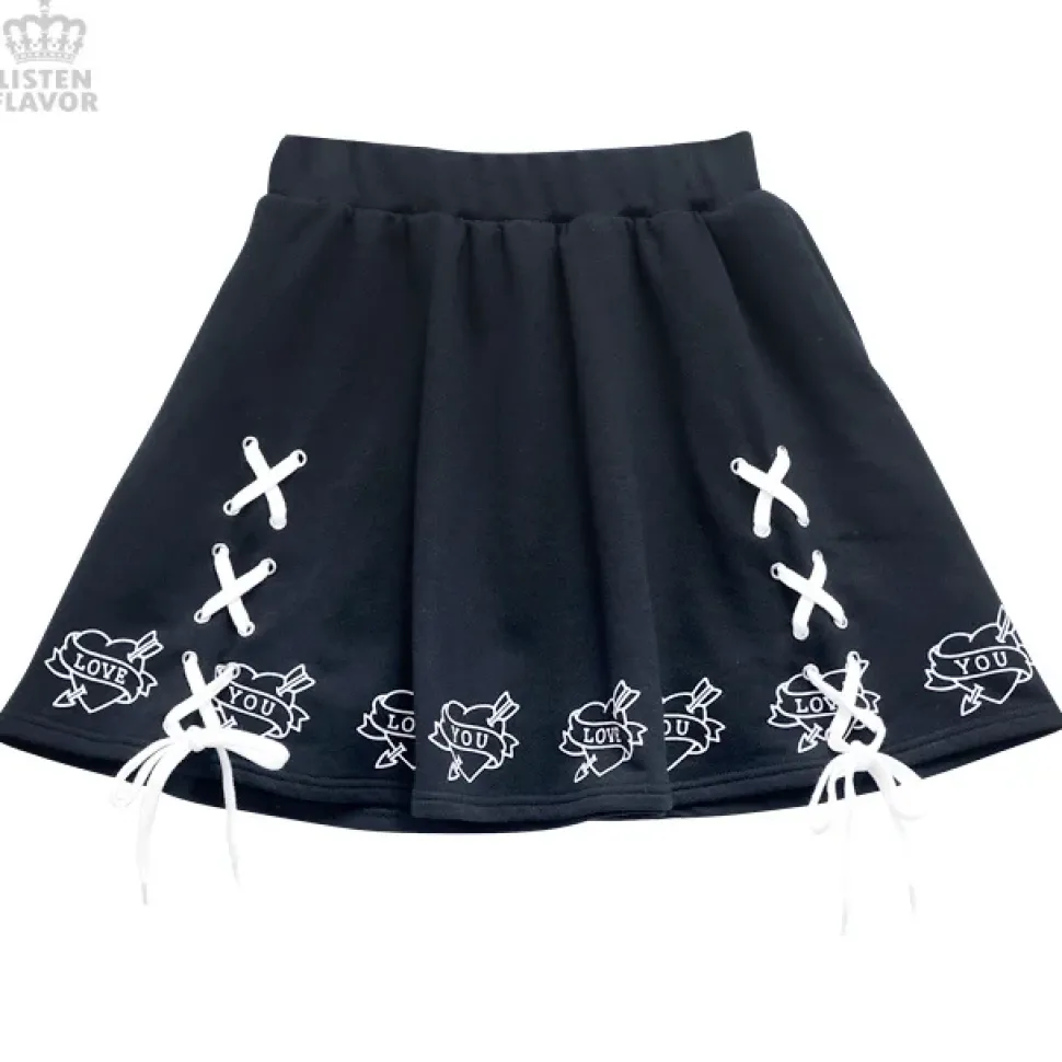 LISTEN FLAVOR Love Heart Lace-Up Circular Skirt