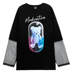 LISTEN FLAVOR Medication Bear Sheer Switching Top