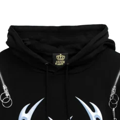 LISTEN FLAVOR Metal Heart Shoulder Zip Chain Short Sleeve Hoodie