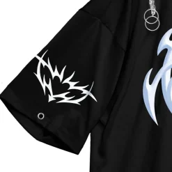 LISTEN FLAVOR Metal Heart Shoulder Zip Chain Short Sleeve Hoodie