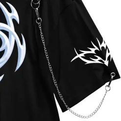 LISTEN FLAVOR Metal Heart Shoulder Zip Chain Short Sleeve Hoodie