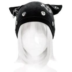 LISTEN FLAVOR Metal Heart Nekomimi Velour Cap Black