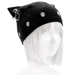 LISTEN FLAVOR Metal Heart Nekomimi Velour Cap Black