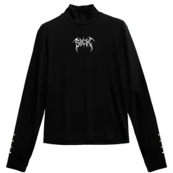 LISTEN FLAVOR Metal Sick Ribbed Tops Black