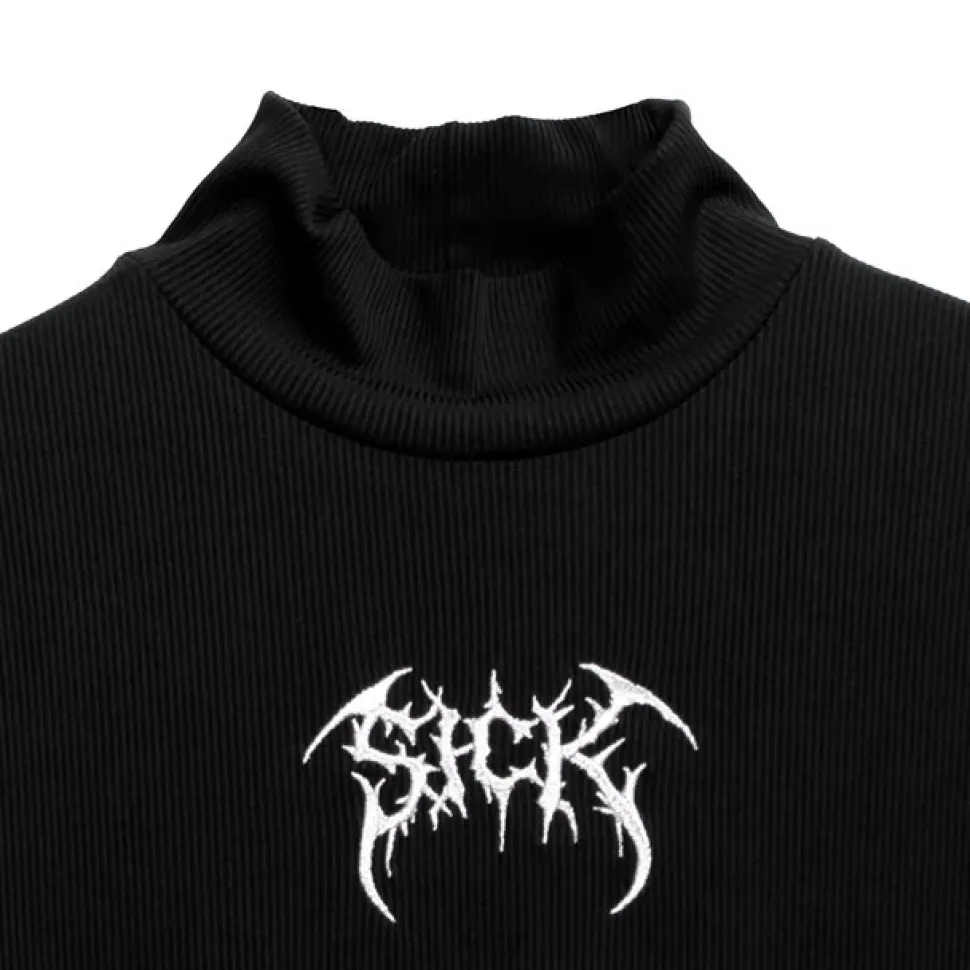 LISTEN FLAVOR Metal Sick Ribbed Tops Black