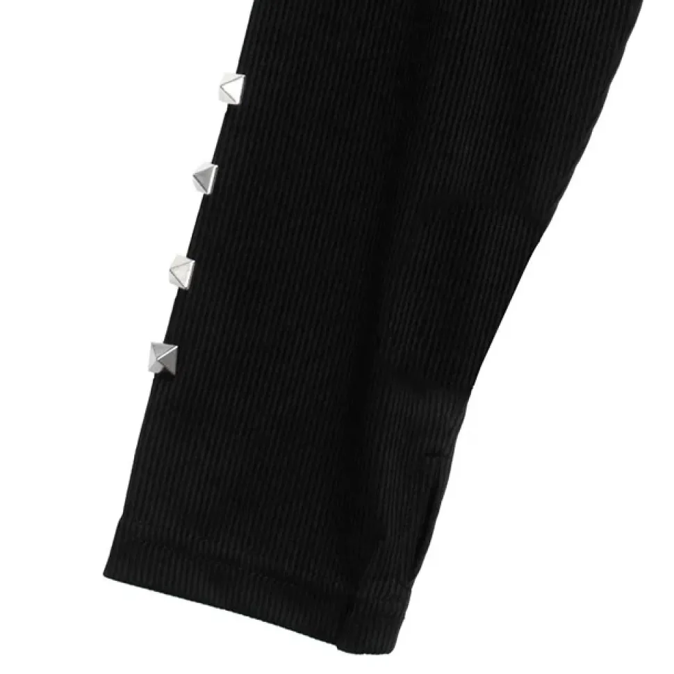 LISTEN FLAVOR Metal Sick Ribbed Tops Black