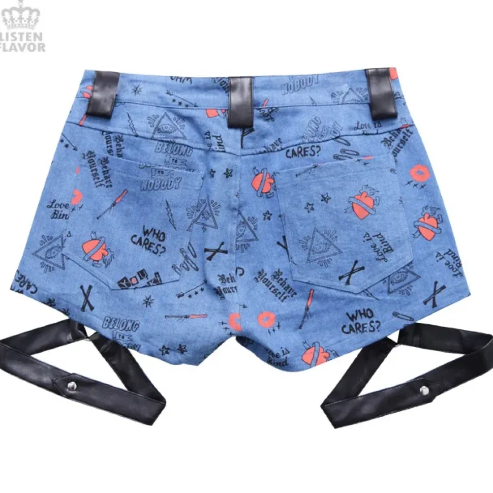 LISTEN FLAVOR Patterned Shorts w/ Garter Belt