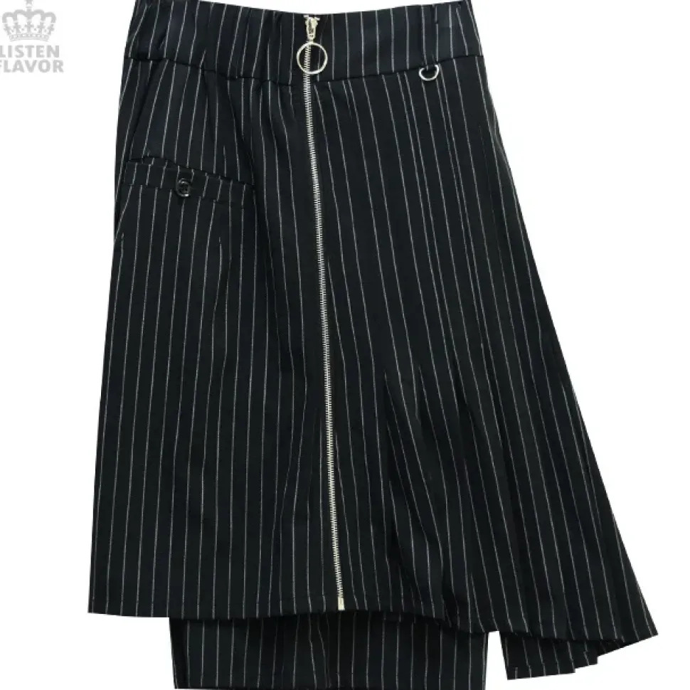 LISTEN FLAVOR Pleated Asymmetrical Gaucho Pants w/ Flap