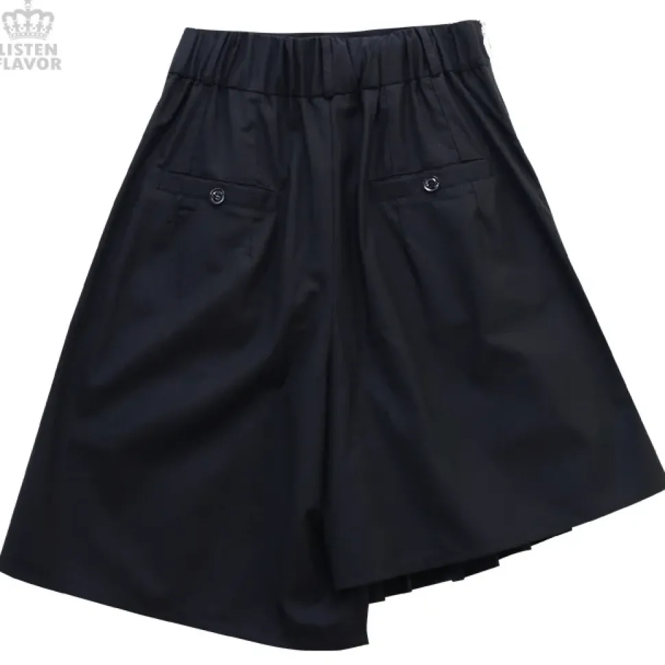 LISTEN FLAVOR Pleated Asymmetrical Gaucho Pants w/ Flap