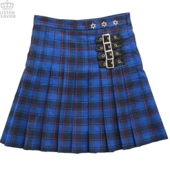LISTEN FLAVOR Pleated Plaid Skirt w/ Side Belts