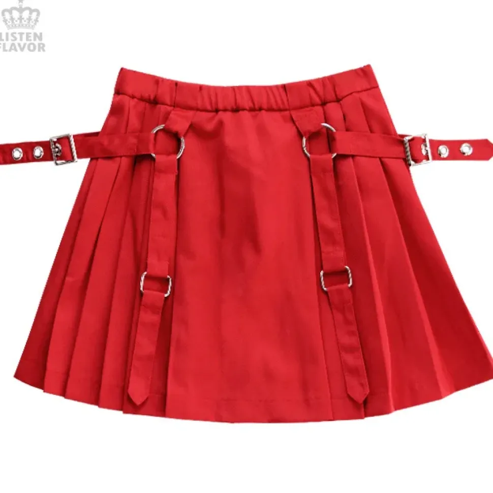 LISTEN FLAVOR Pleated Skirt w/ Side Belts