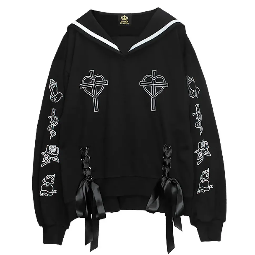 LISTEN FLAVOR Prayer Lace-Up Sailor Top