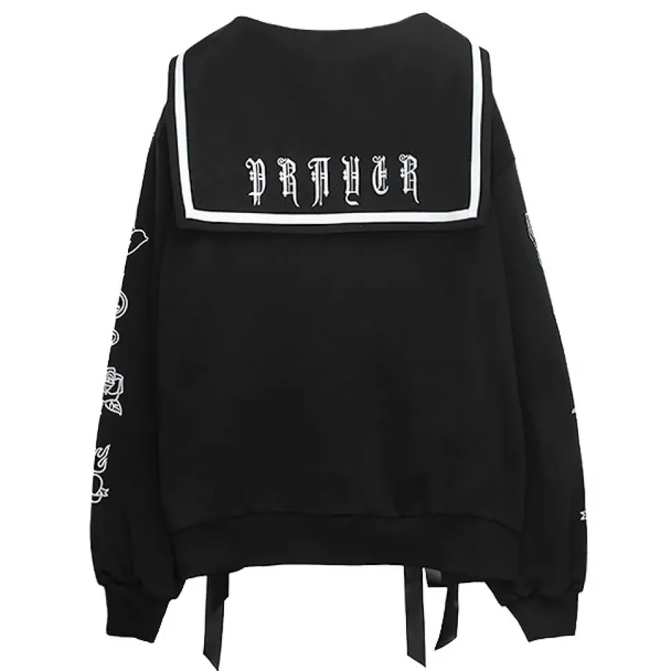 LISTEN FLAVOR Prayer Lace-Up Sailor Top