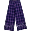 LISTEN FLAVOR Purple Plaid Fire Embroidered Zip Slit Wide Pants