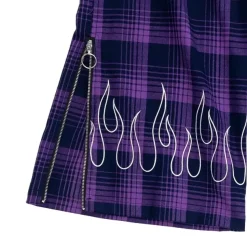 LISTEN FLAVOR Purple Plaid Fire Embroidered Zip Slit Wide Pants