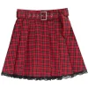 LISTEN FLAVOR Red Plaid Pleated Mini Skirt w/ Belt