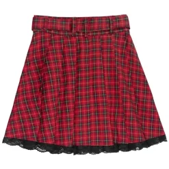 LISTEN FLAVOR Red Plaid Pleated Mini Skirt w/ Belt
