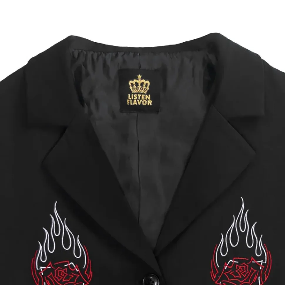 LISTEN FLAVOR Rose & Flame Half Sleeve Jacket