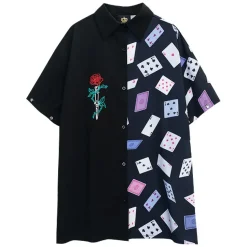 LISTEN FLAVOR Rose & Playing Cards 2-Way Shirt