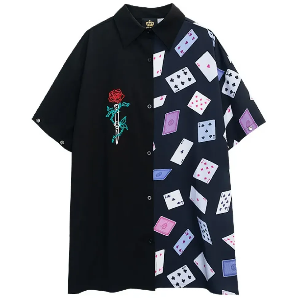 LISTEN FLAVOR Rose & Playing Cards 2-Way Shirt