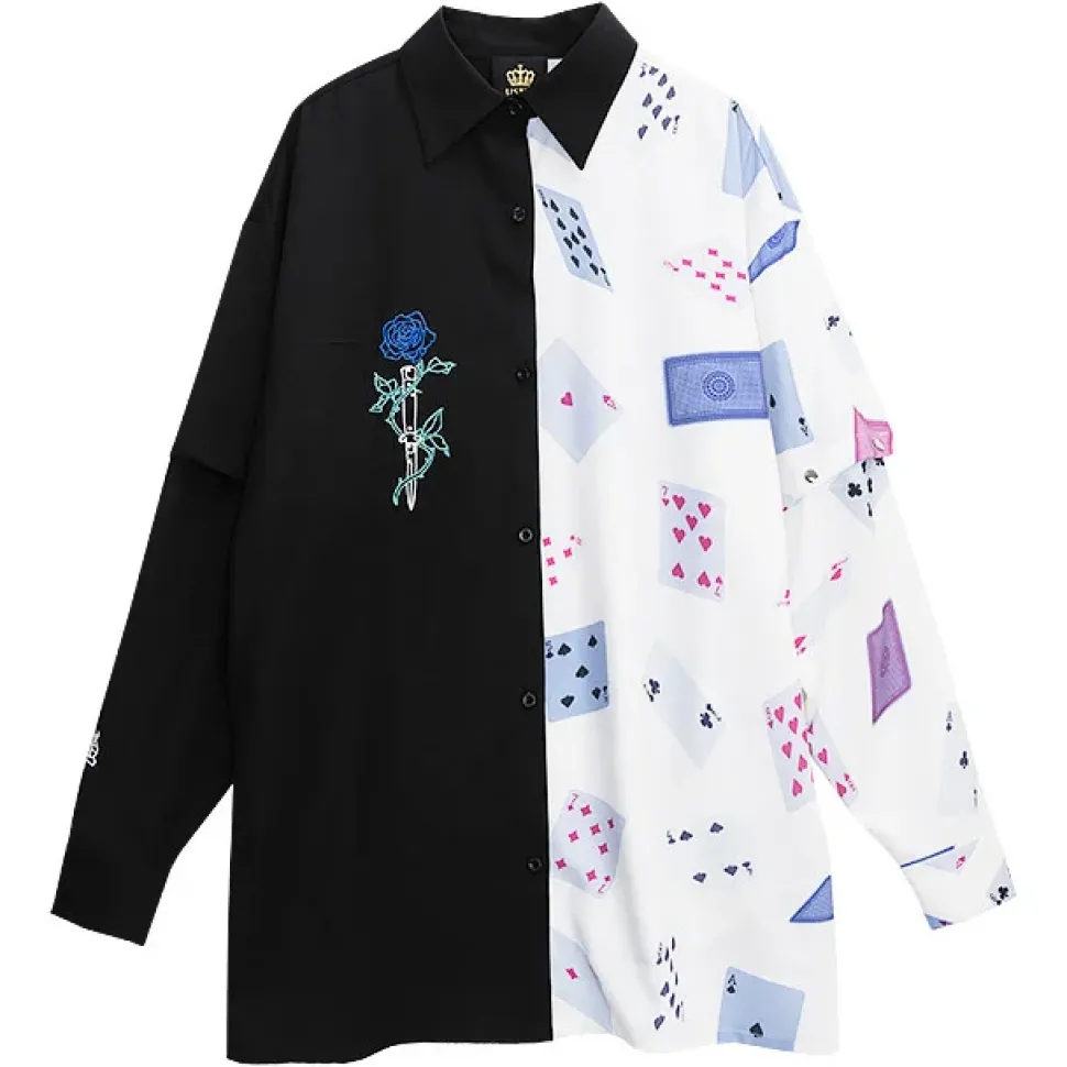 LISTEN FLAVOR Rose & Playing Cards 2-Way Shirt