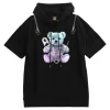 LISTEN FLAVOR Safety Pin Bear Shoulder Zip Short Sleeve Hoodie