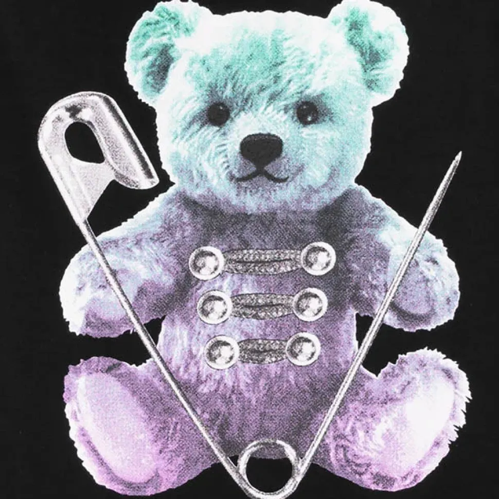 LISTEN FLAVOR Safety Pin Bear Shoulder Zip Short Sleeve Hoodie