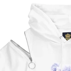 LISTEN FLAVOR Safety Pin Bear Shoulder Zip Short Sleeve Hoodie