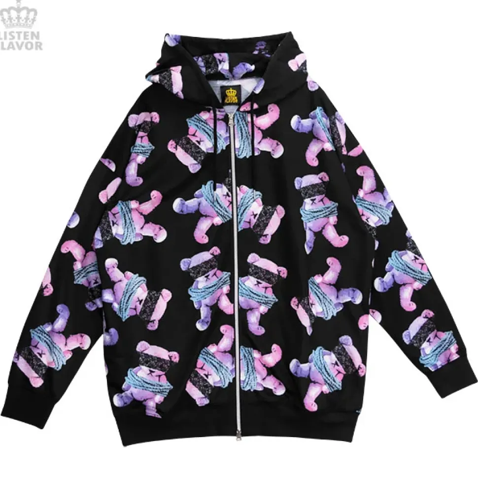 LISTEN FLAVOR Seized Bear Zip-Up Hoodie