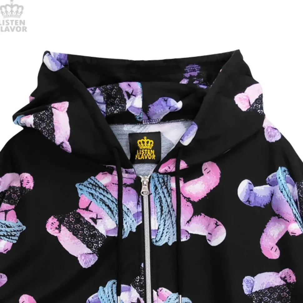 LISTEN FLAVOR Seized Bear Zip-Up Hoodie
