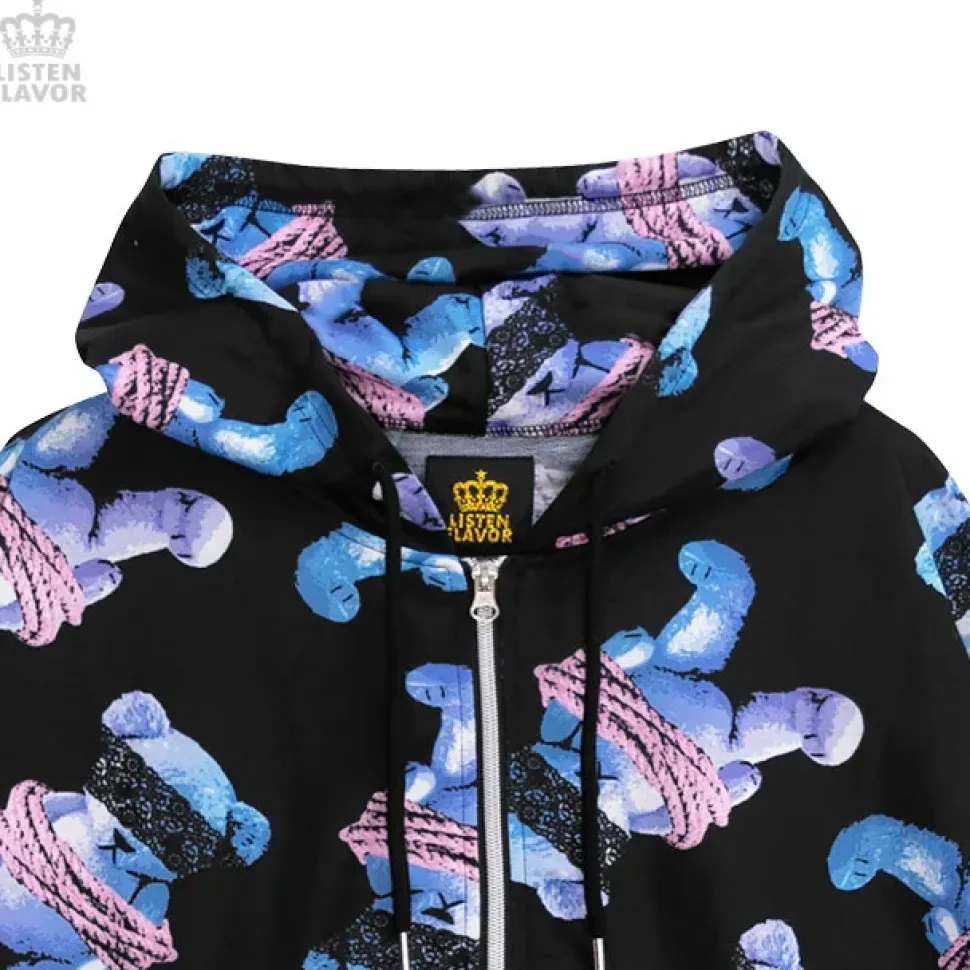 LISTEN FLAVOR Seized Bear Zip-Up Hoodie