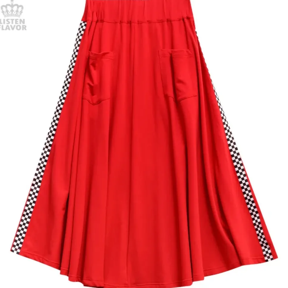 LISTEN FLAVOR Side Chekered Super Wide Skirt