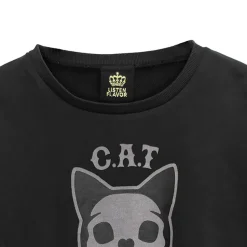 LISTEN FLAVOR Skull Cat Pigment Pullover Vintage Black