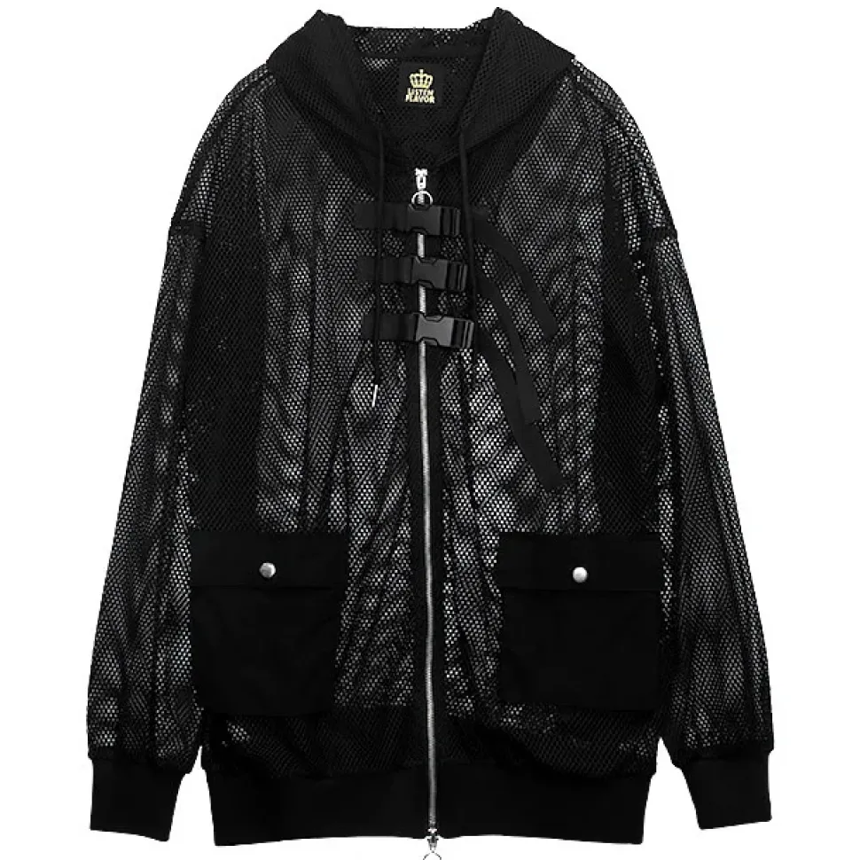 LISTEN FLAVOR Triple Belt Mesh Zip Hoodie