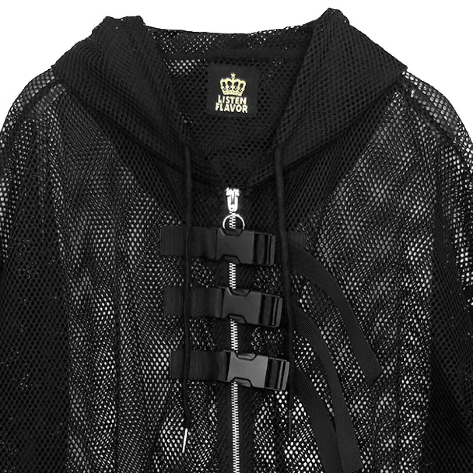 LISTEN FLAVOR Triple Belt Mesh Zip Hoodie