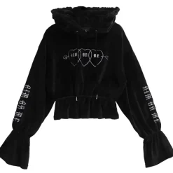 LISTEN FLAVOR Triple Heart Velour Short Hoodie