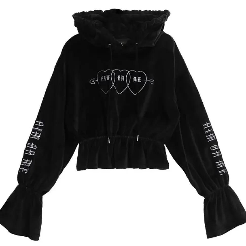 LISTEN FLAVOR Triple Heart Velour Short Hoodie