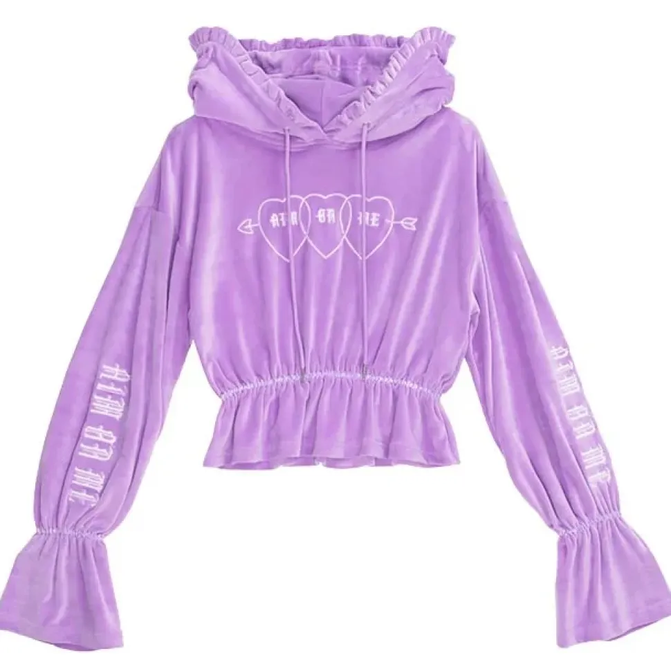 LISTEN FLAVOR Triple Heart Velour Short Hoodie