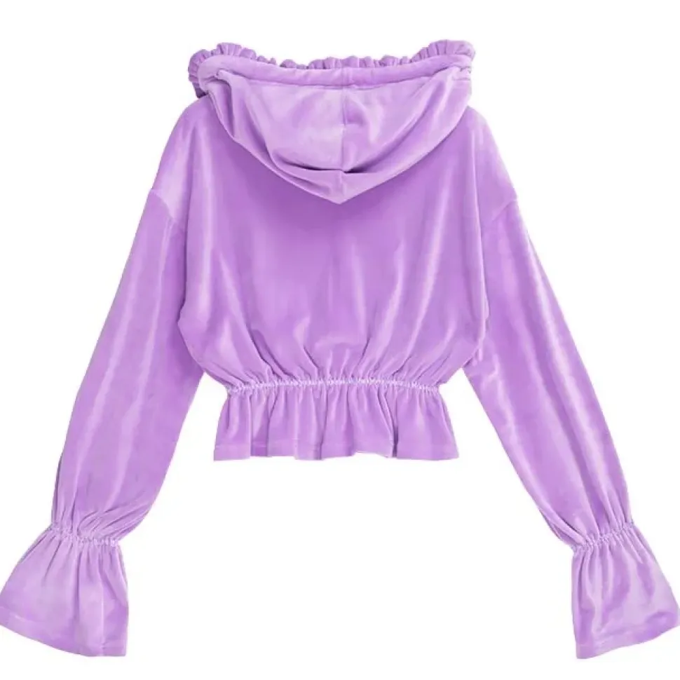 LISTEN FLAVOR Triple Heart Velour Short Hoodie