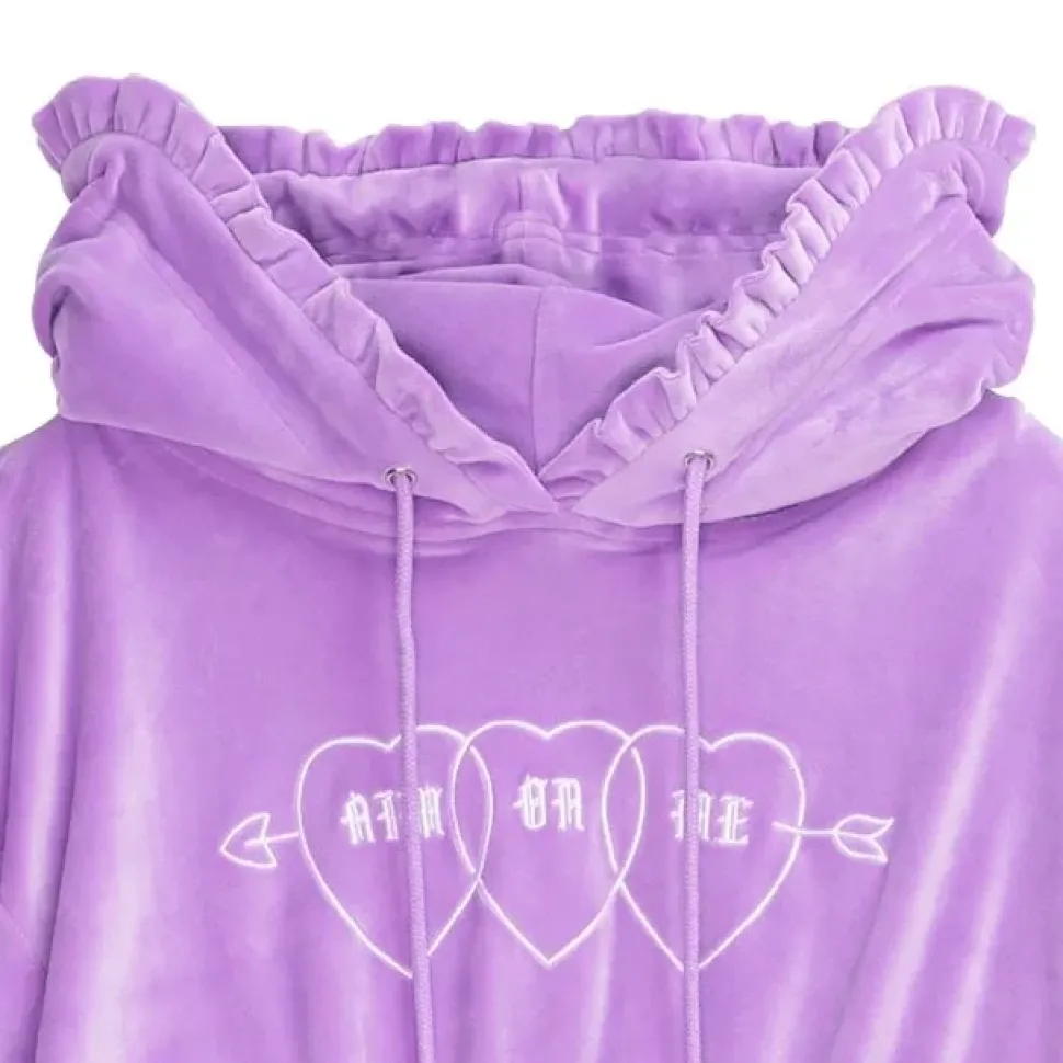 LISTEN FLAVOR Triple Heart Velour Short Hoodie