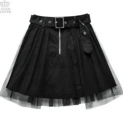 LISTEN FLAVOR Tulle Pleated Mini Skirt w/ Belt