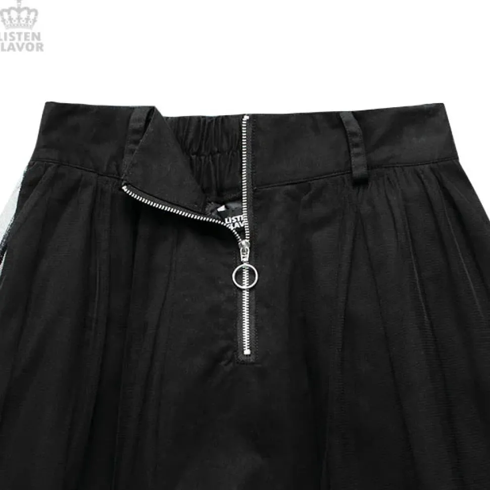 LISTEN FLAVOR Tulle Pleated Mini Skirt w/ Belt