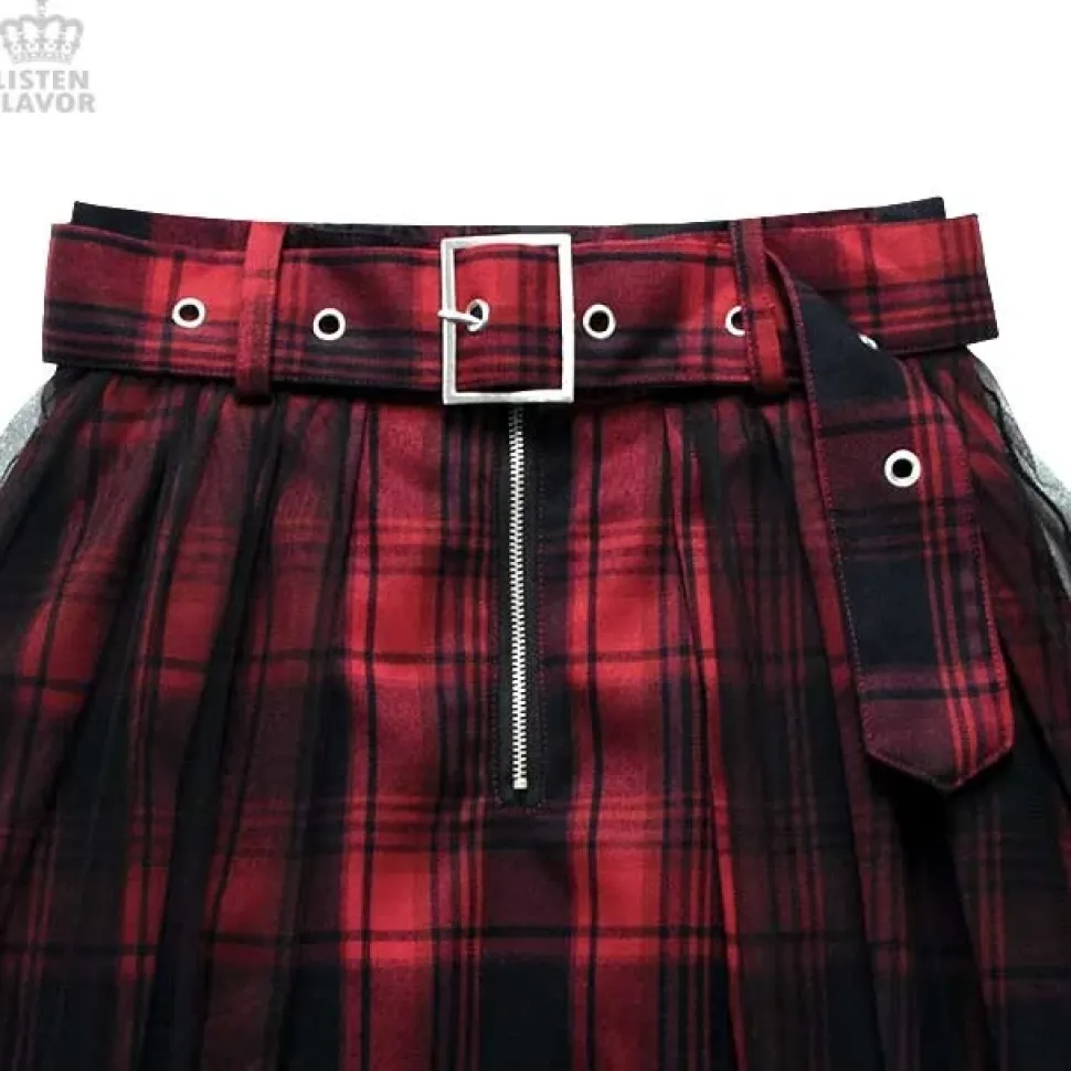 LISTEN FLAVOR Tulle Pleated Mini Skirt w/ Belt